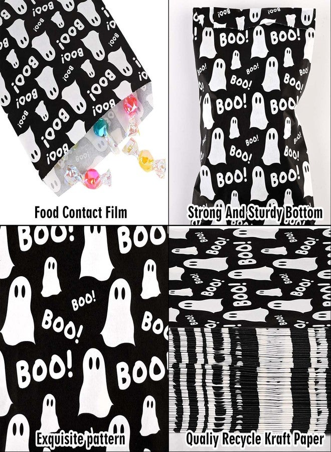 Bolsome 100Pcs Halloween Treat Bags Black White Boo Ghost Paper Goodie Candy Bags Halloween Party Favor Bags for Snacks Cookie Chocolate for Trick or Treat Party Supplies - Image 3